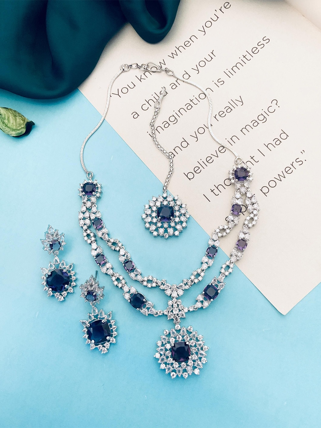

ABDESIGNS Sophisticated Silver-Plated American Diamond-Studded Jewellery Set
