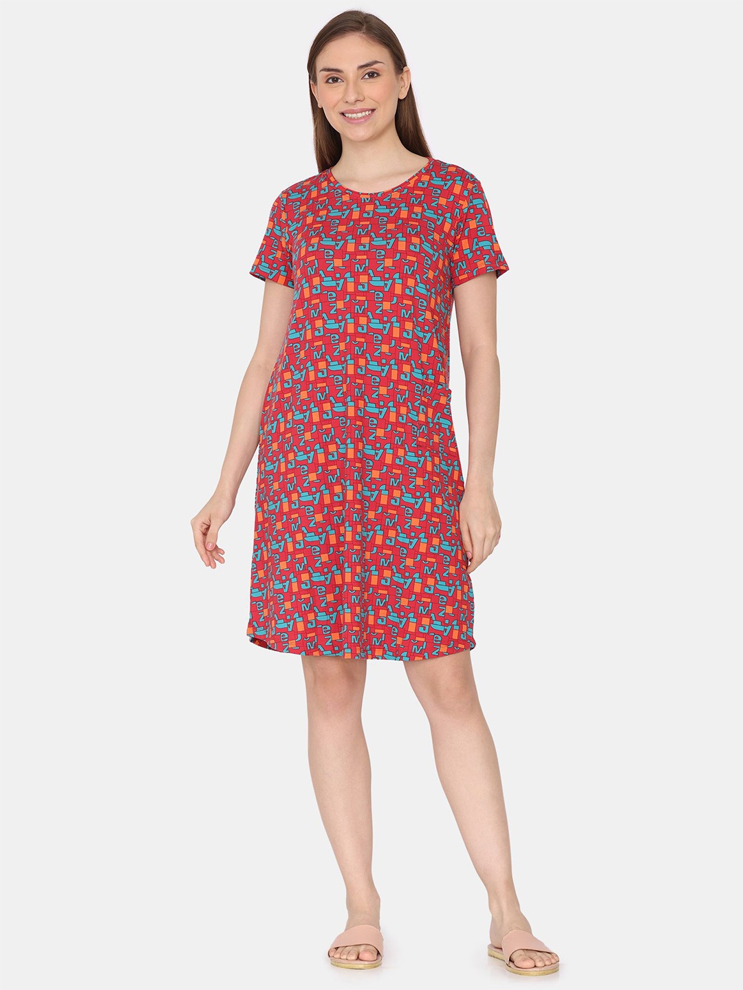 

Zivame Women Printed Nightdress, Red
