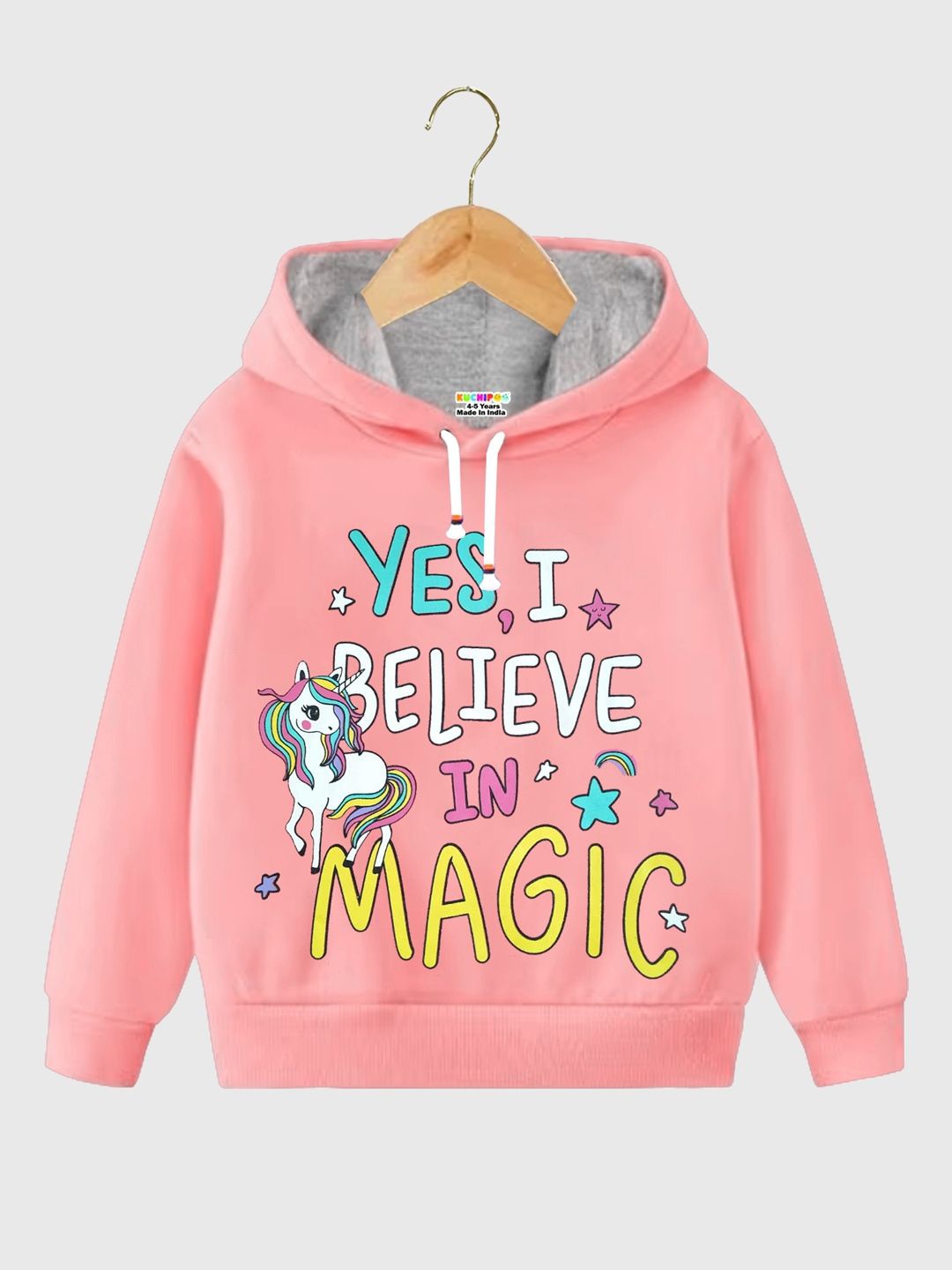 

KUCHIPOO Girls Typography Printed Hood Fleece Pullover Sweatshirt, Grey