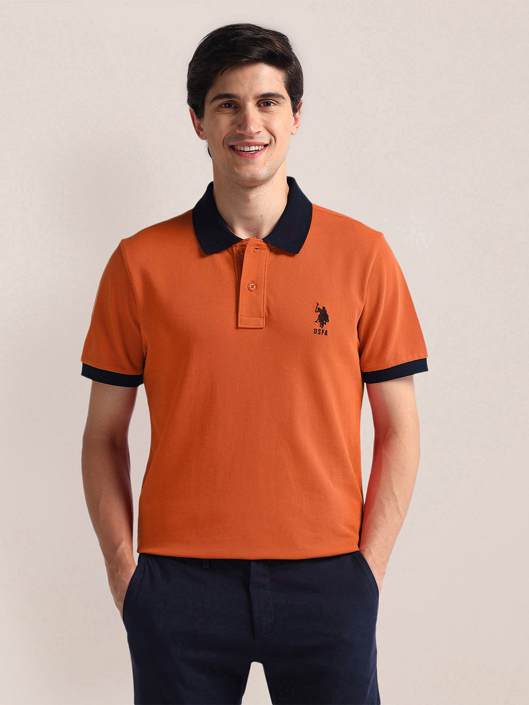 

U.S. Polo Assn. Pure Cotton Polo Collar Slim Fit T-shirt, Rust