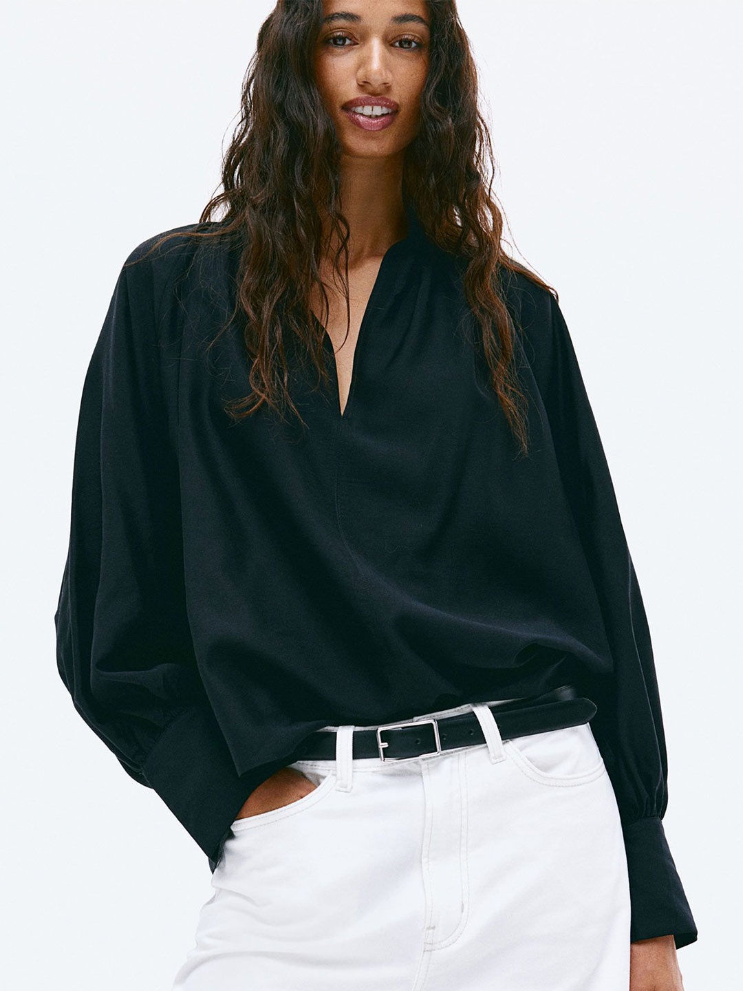 

H&M Balloon-Sleeved Top, Black