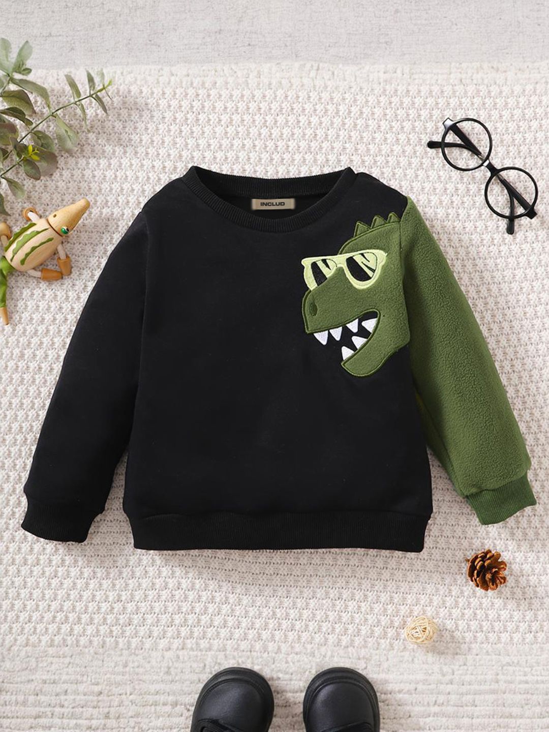 

INCLUD Boys Graphic Printed Round Neck Cotton Pullover Sweatshirt, Black