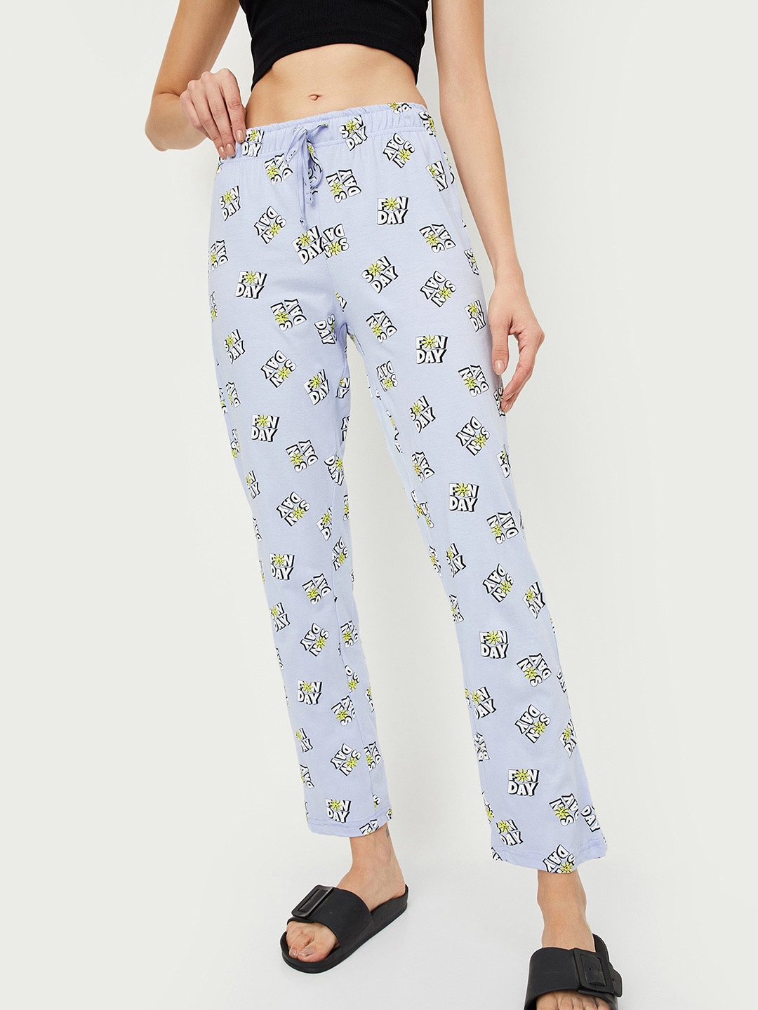 

max Women Printed Mid-Rise Cotton Lounge Pant, Blue