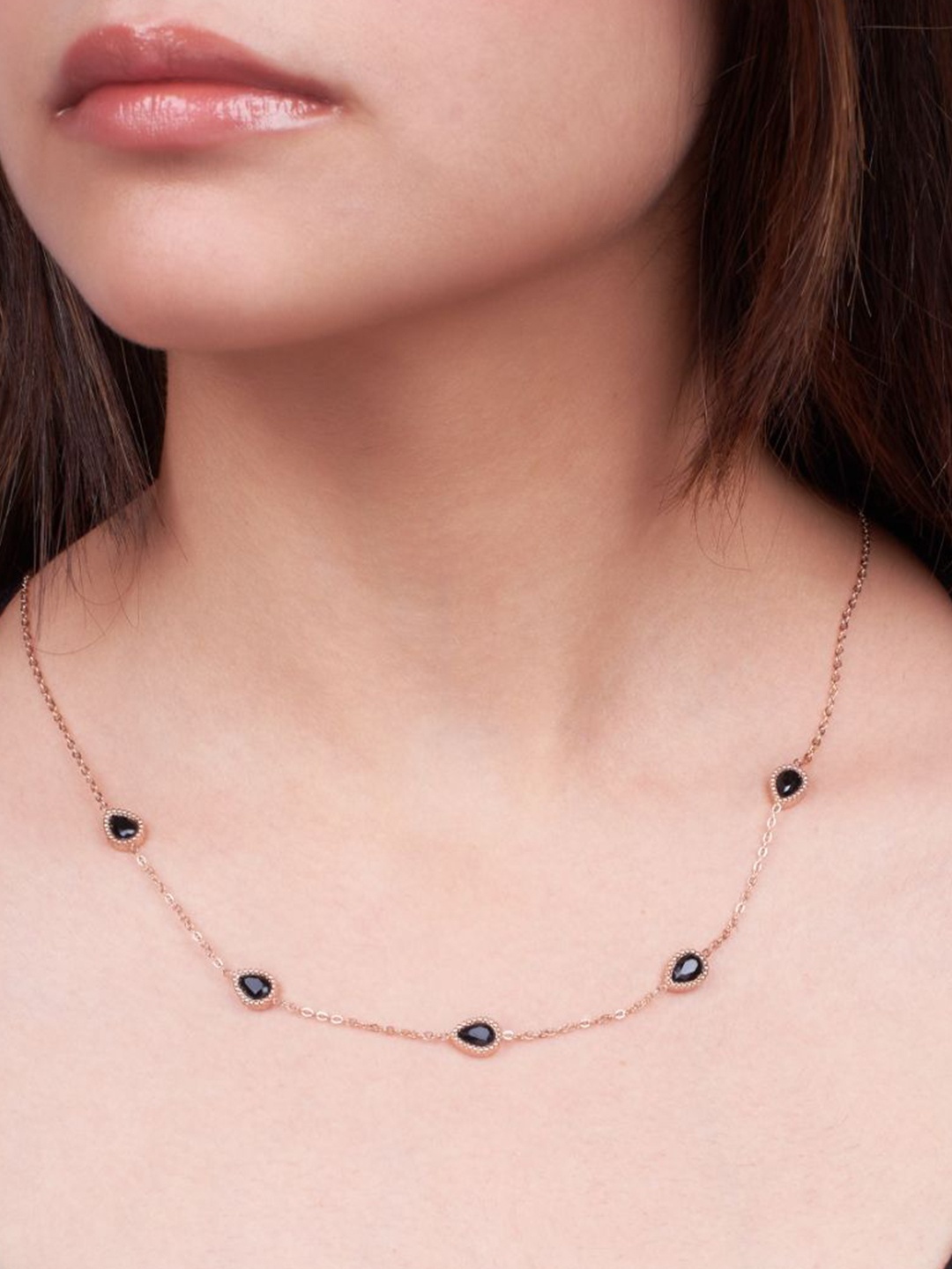 

SALTY Stainless Steel Stone Studded Chain, Rose gold