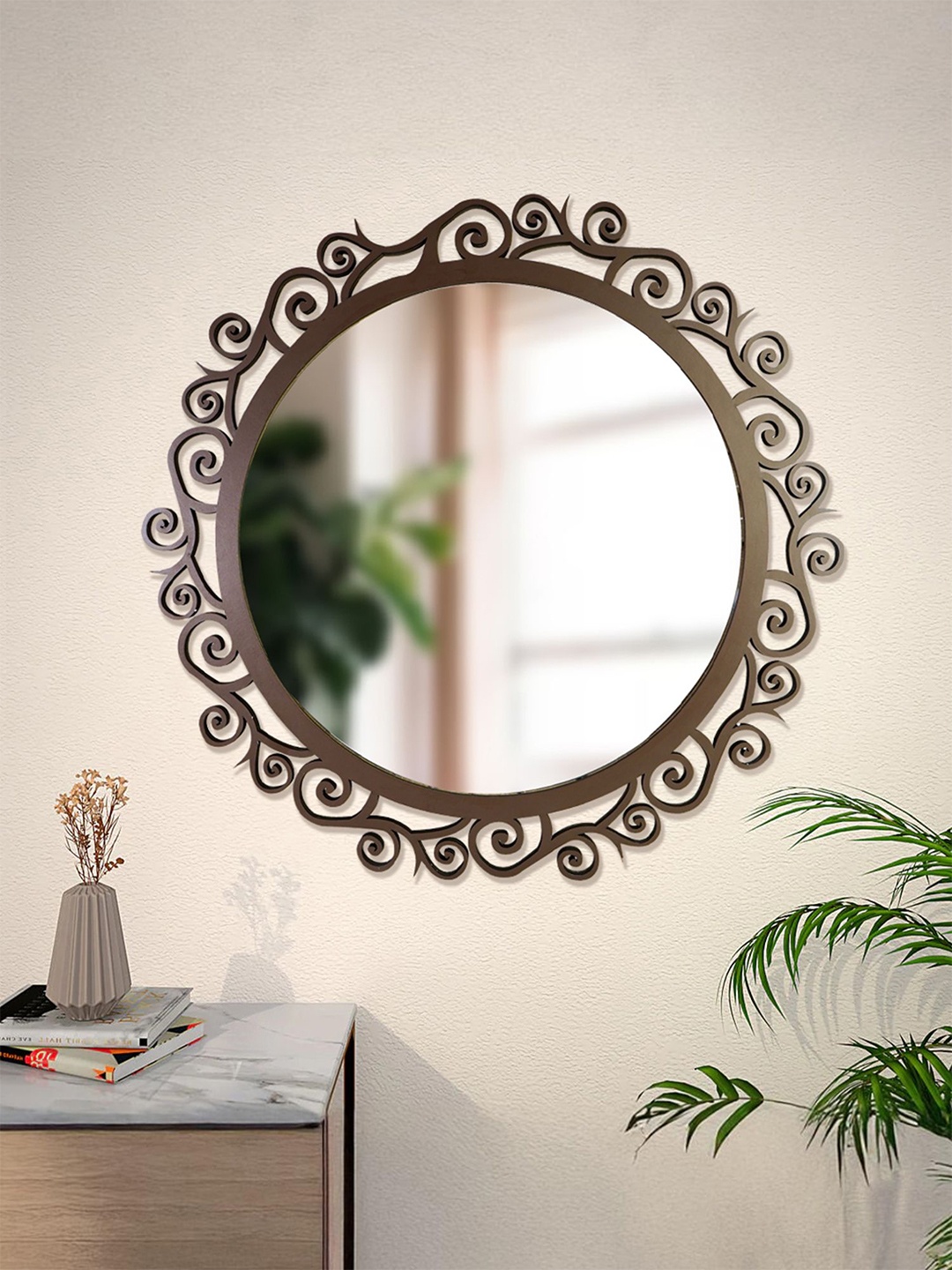 

Ekhasa Brown & Transparent Wooden Decor Wooden Wall Mirror