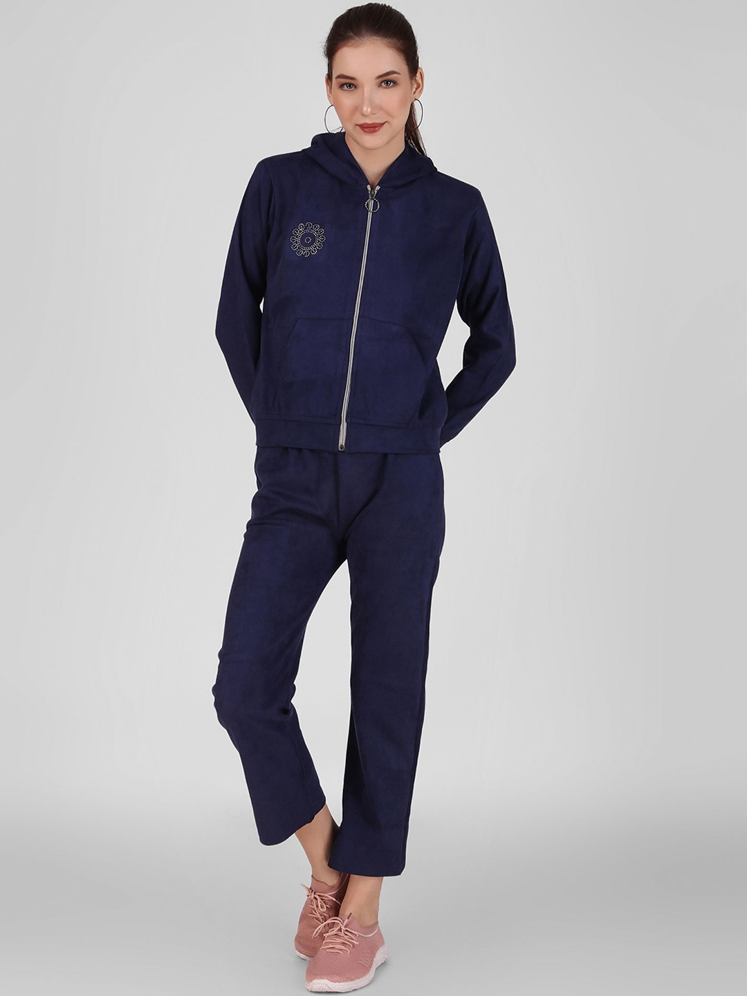 

FNOCKS Women Hooded Neck Long Sleeves Tracksuits, Navy blue