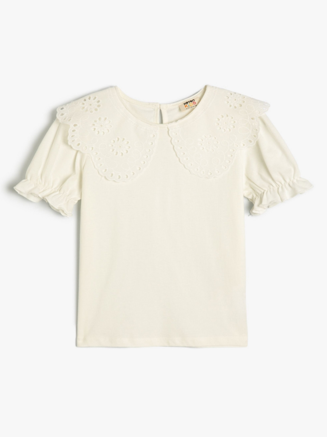 

Koton Girls Solid Peter Pan Collar Cotton T-shirt, White