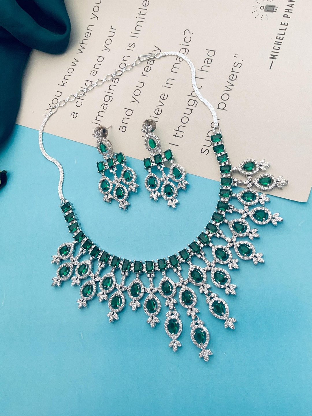 

ABDESIGNS Sophisticated Silver-Plated American Diamond-Studded Jewellery Set