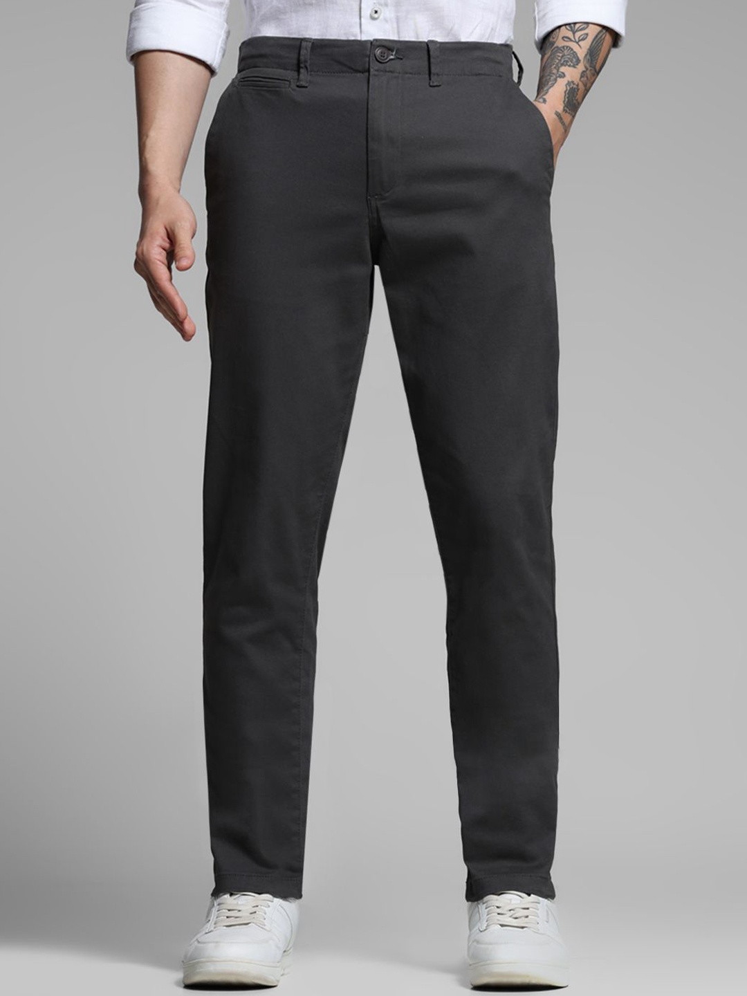 

Jack & Jones Men Slim Fit Low-Rise Chinos Trousers, Grey