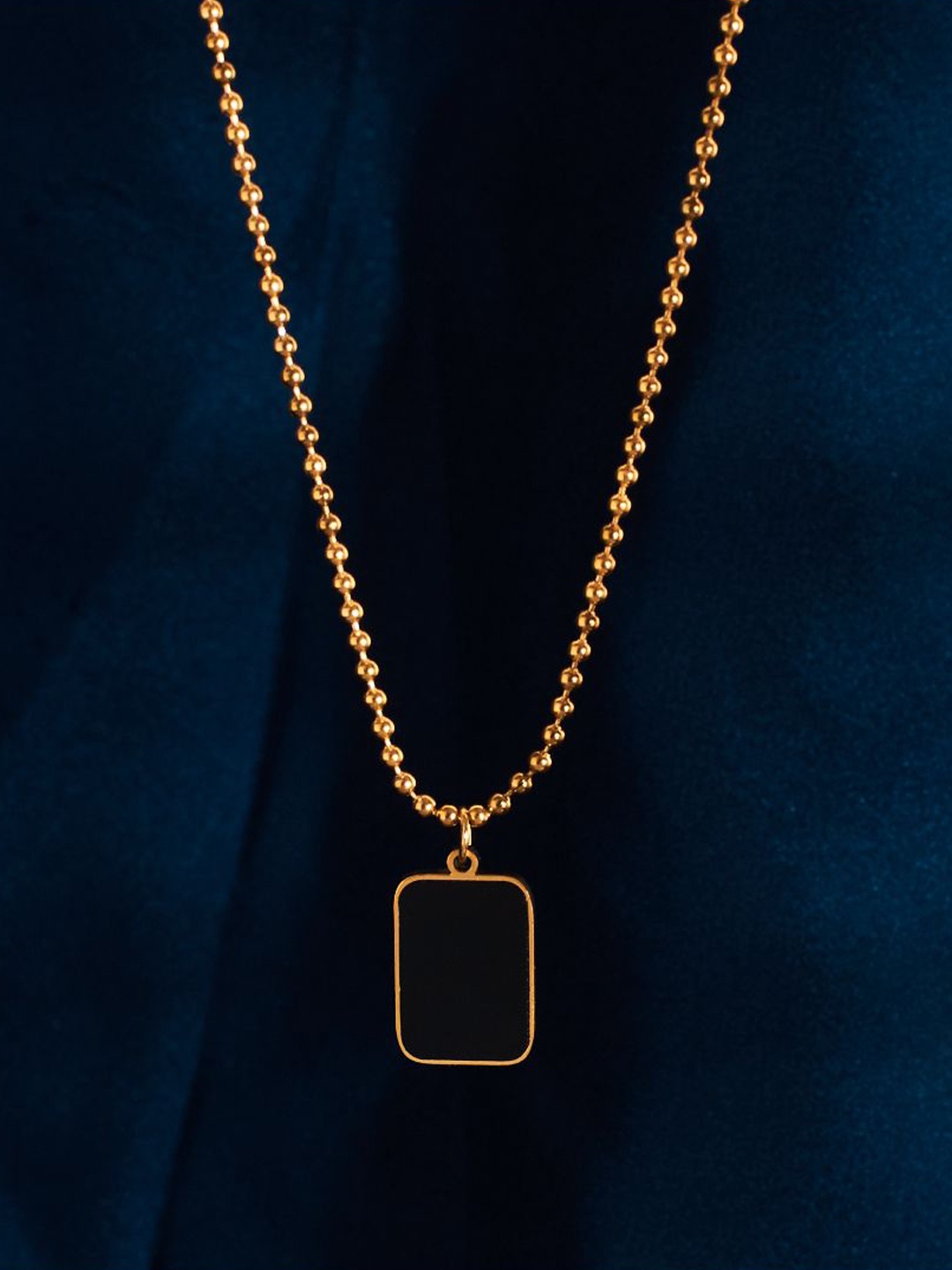 

SALTY Midnight Onyx Stone Studded Stainless Steel Pendant & Chain, Gold