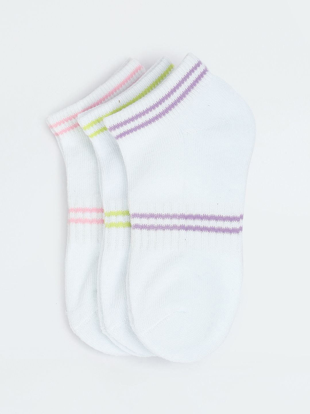 

max Girls Pack Of 3 Striped Ankle-Length Socks, White