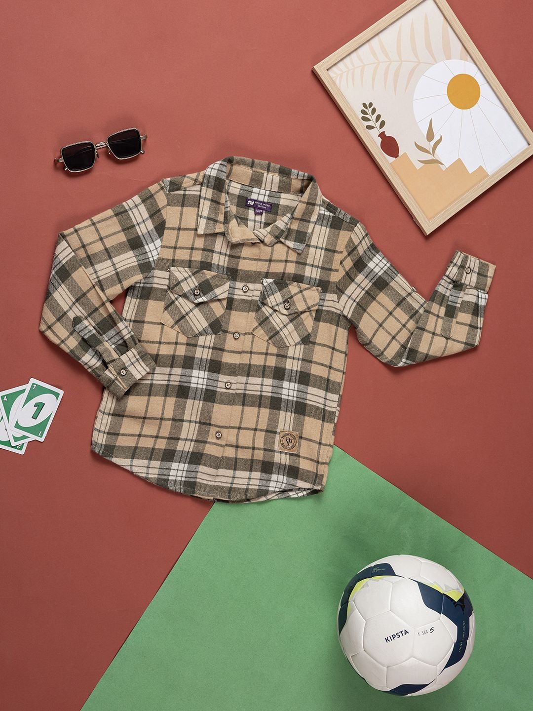 

Purple United Kids Boys Checked Shirt, Beige