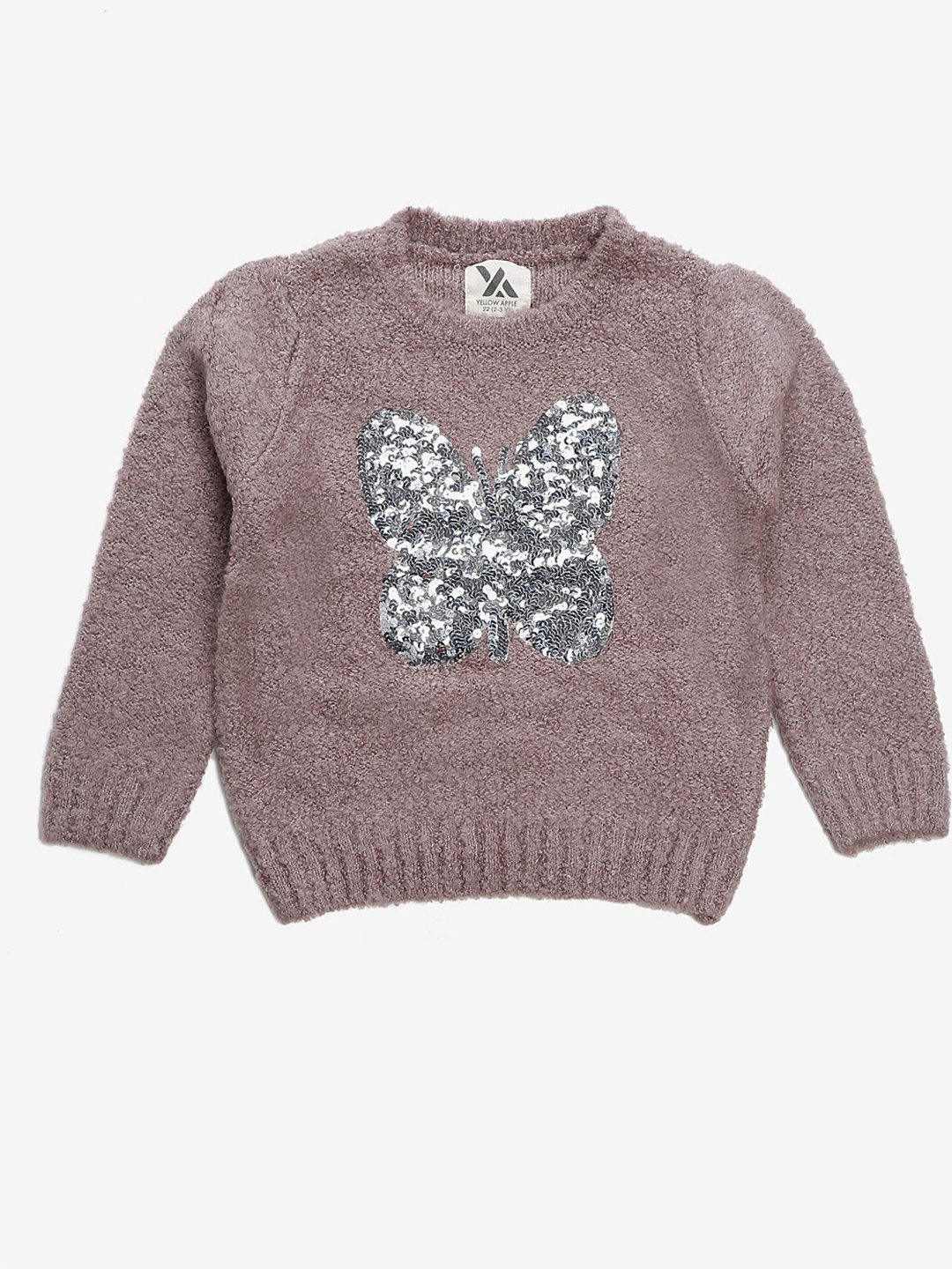 

Yellow Apple Girls Embellished Woollen Pullover Sweater, Pink