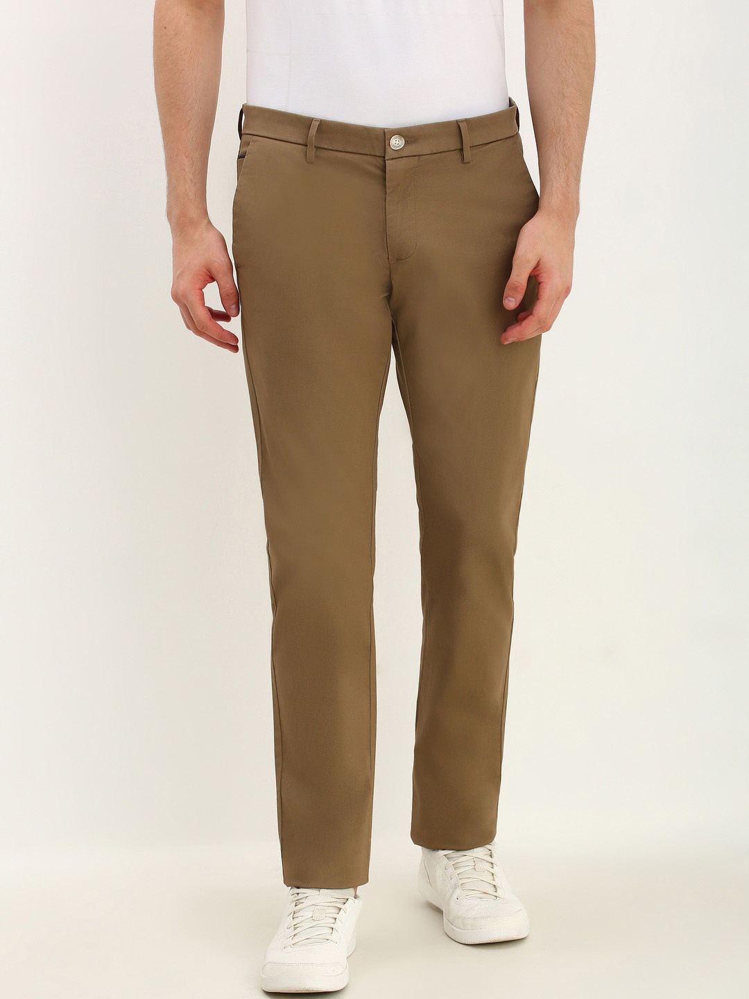 

Allen Solly Men Solid Slim Fit Trousers, Brown