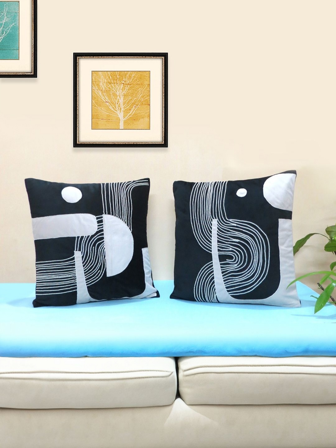 

Mid July Home Black & White 2 Pieces Abstract Velvet Square Cushion Covers