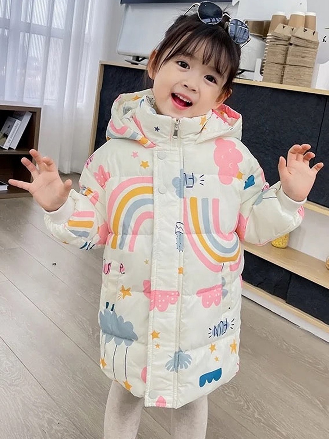 

TrendyKid Girls Checked Polyester Lightweight Quilted Jacket with Patchwork, Beige