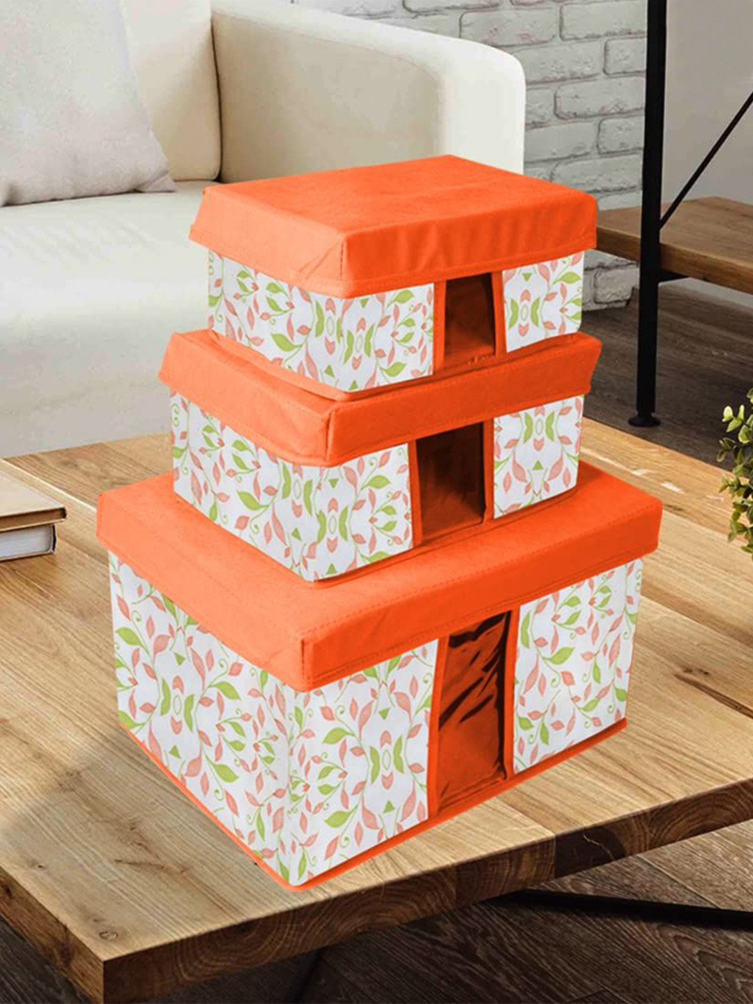 

prettykrafts Orange & White 6 Pieces Reusable Multi-Utility Organisers