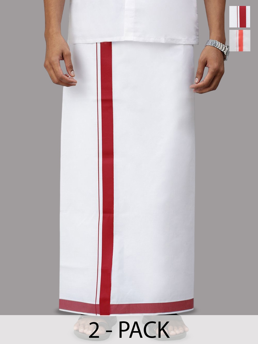 

Ramraj Pack of 2 Men Solid Border Dhoti, White