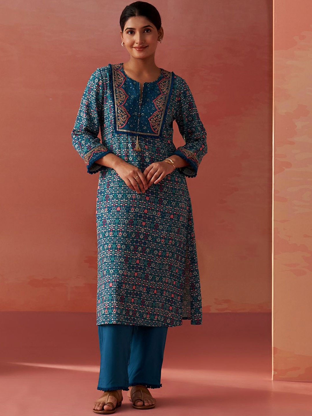 

Lakshita Women Printed Tunic With Trouser Co-Ords, Blue