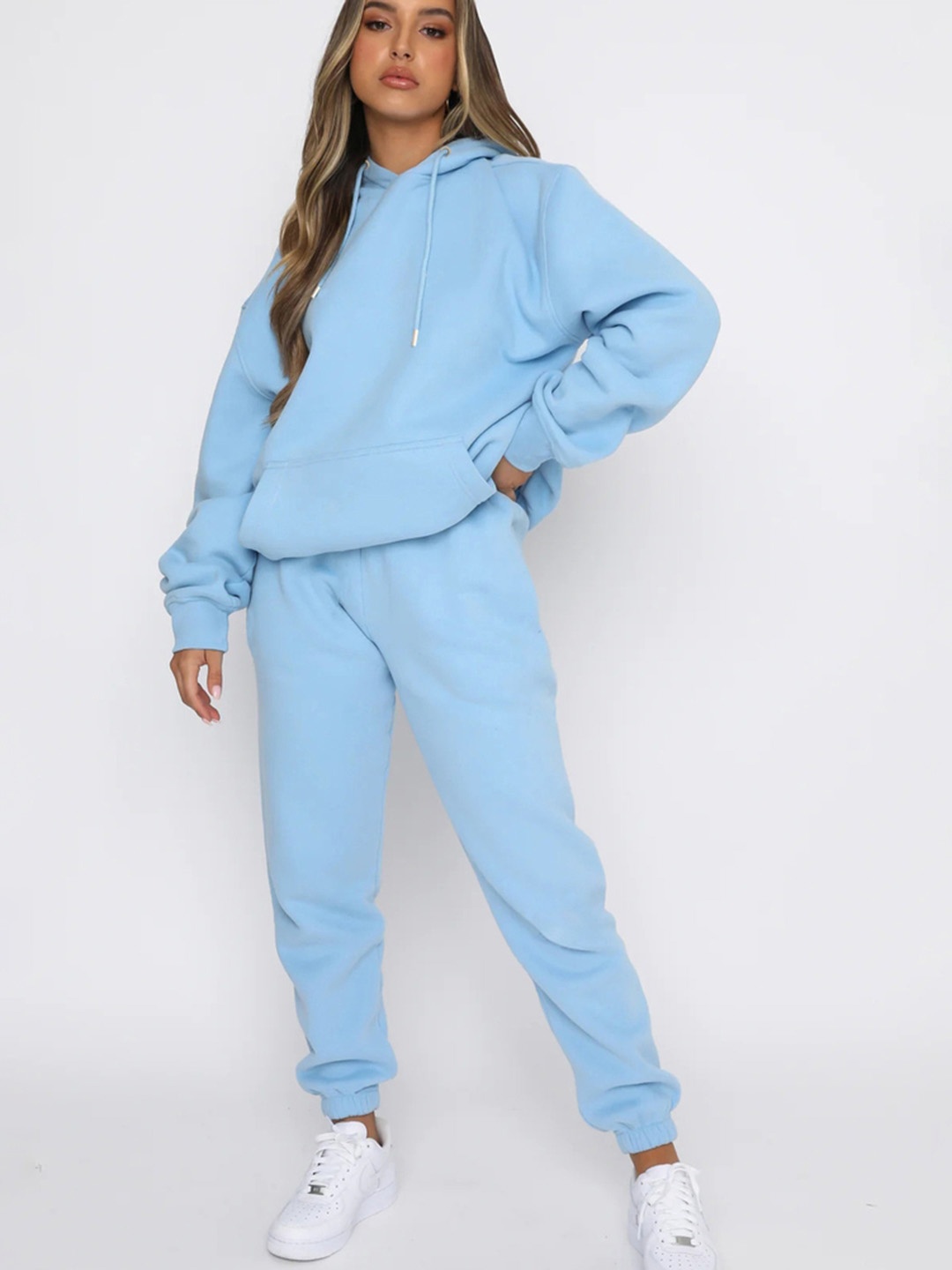 

LULU & SKY Women Hood Sweatshirt & Joggers Co-Ords, Blue