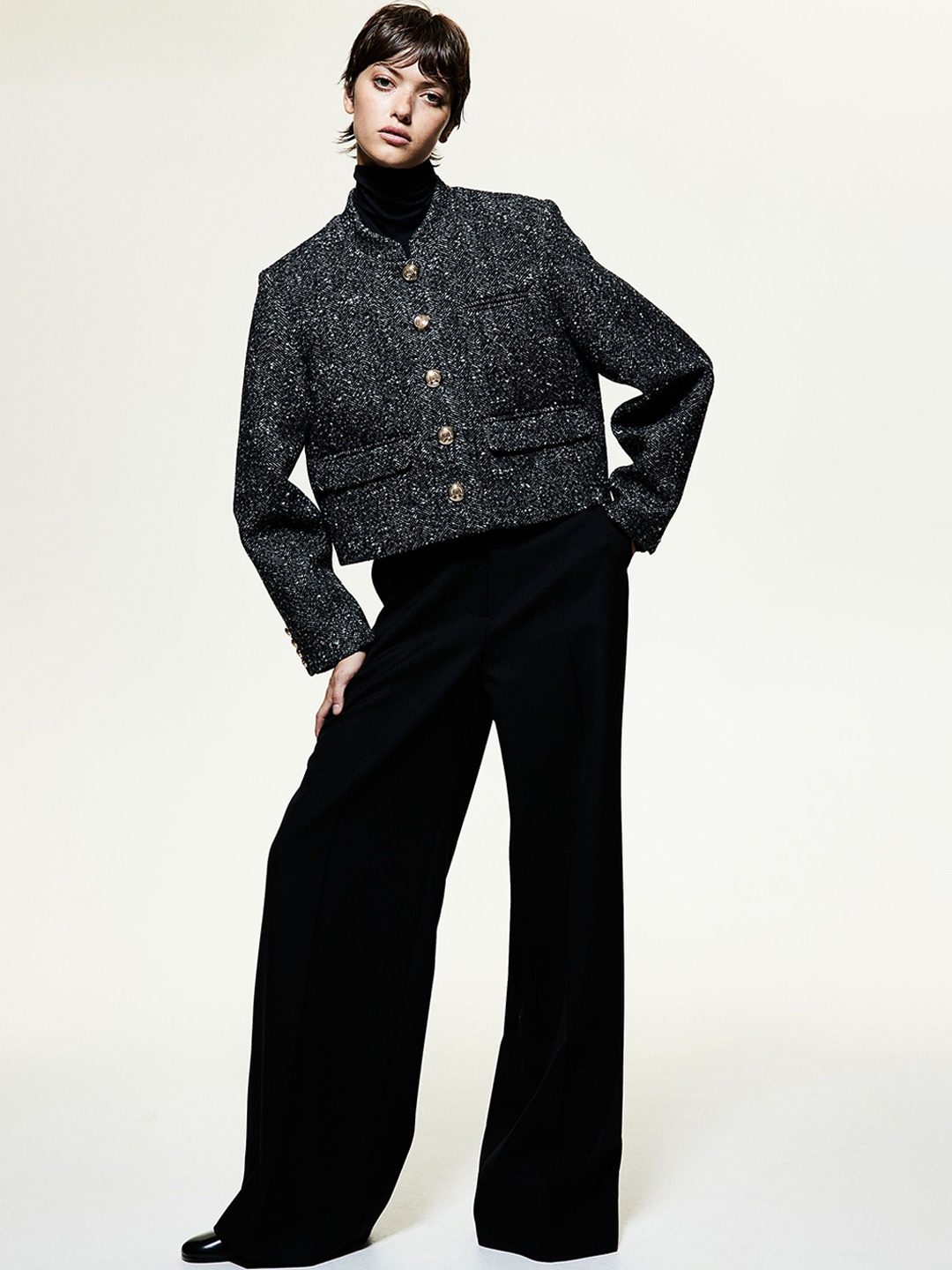 

H&M Button-Front Jacket, Black