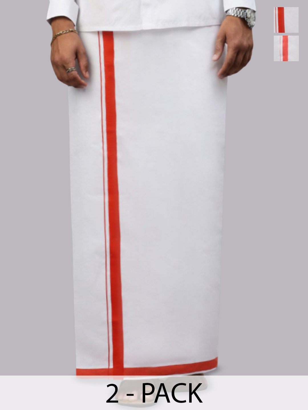 

Ramraj Men Pack of 2 Solid Border Dhoti, White