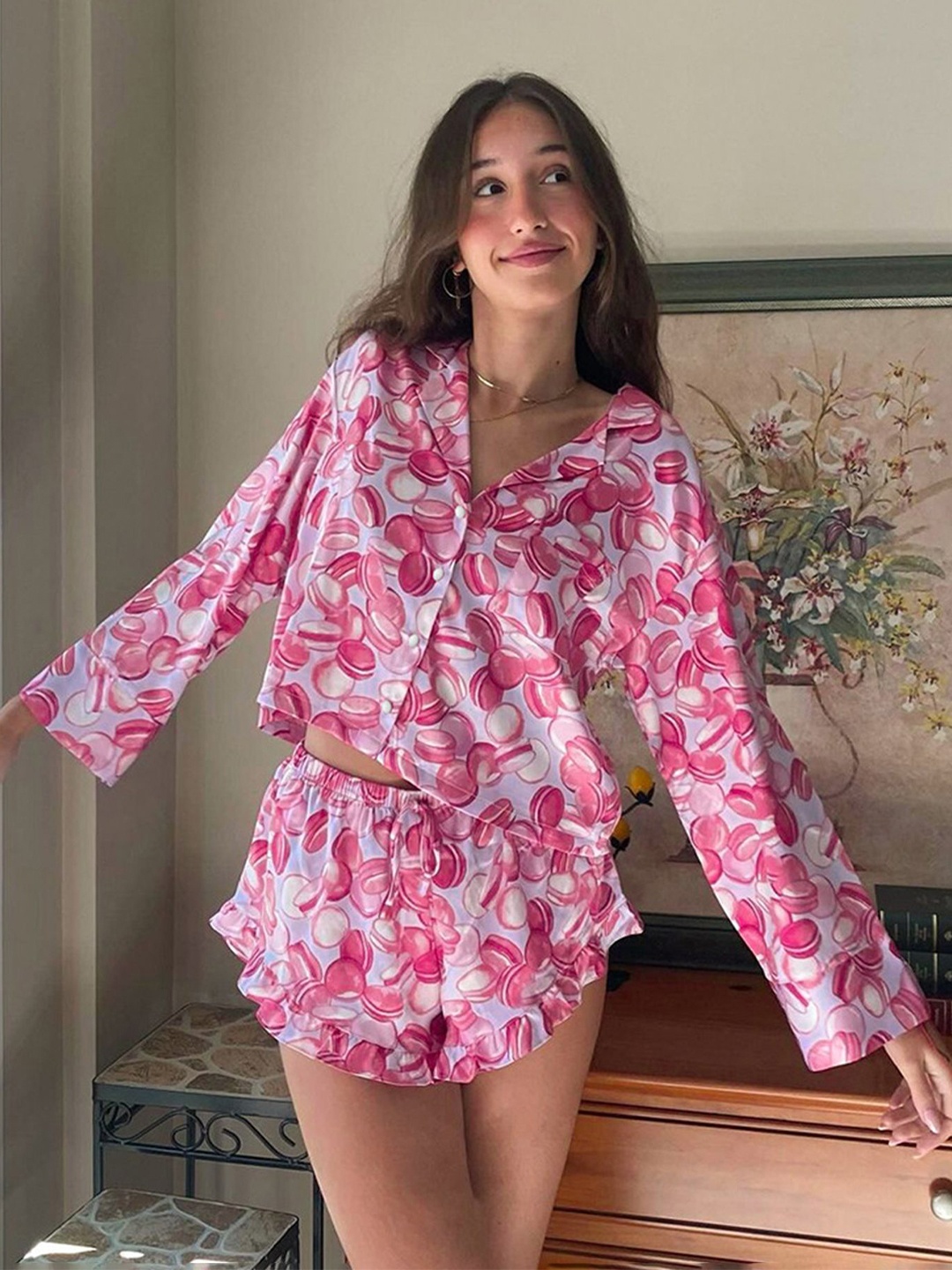 

LULU & SKY Printed Shirt & Short Night Suits, Pink