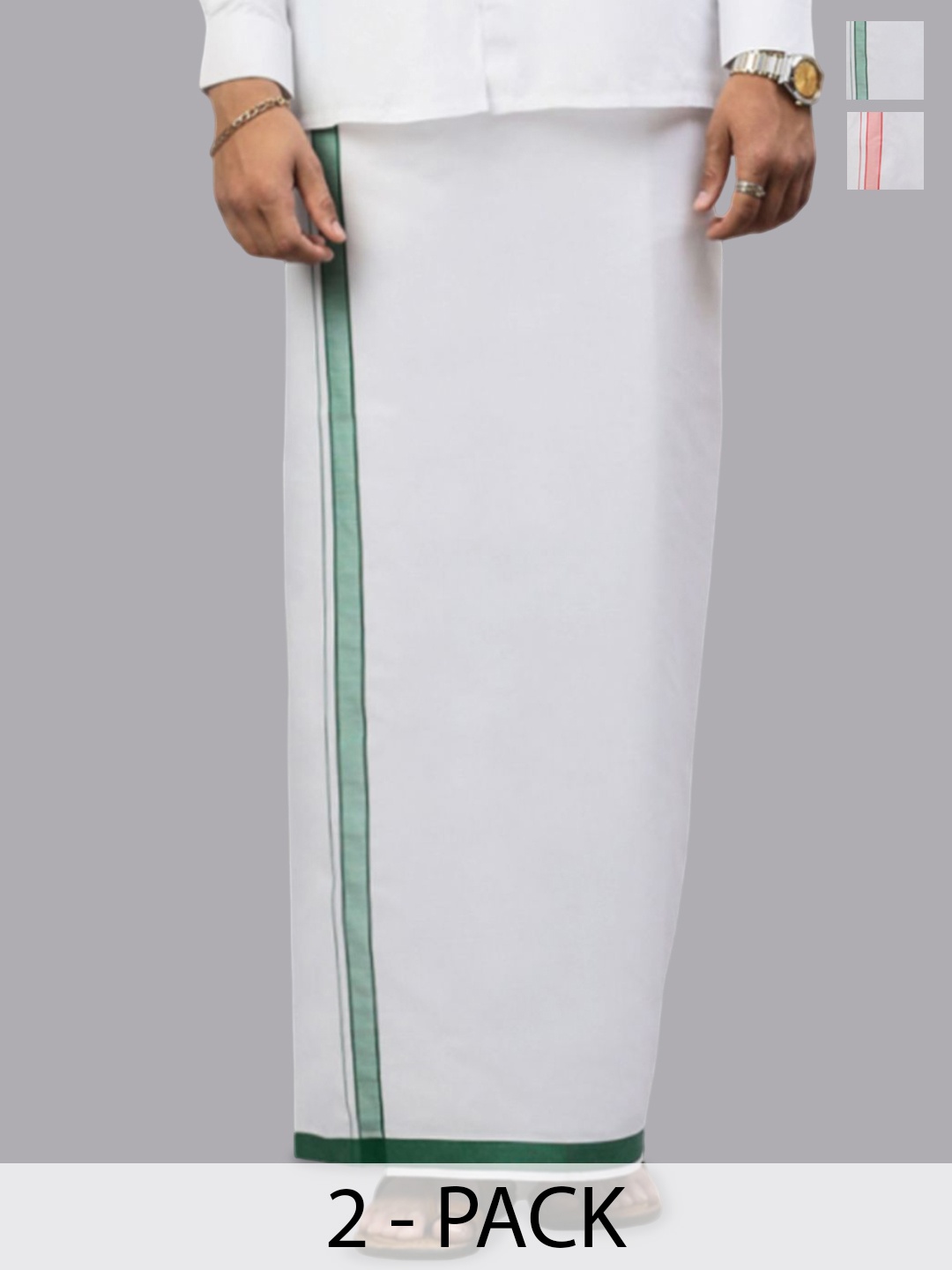 

Ramraj Men Pack of 2 Men Solid Border Dhoti, White