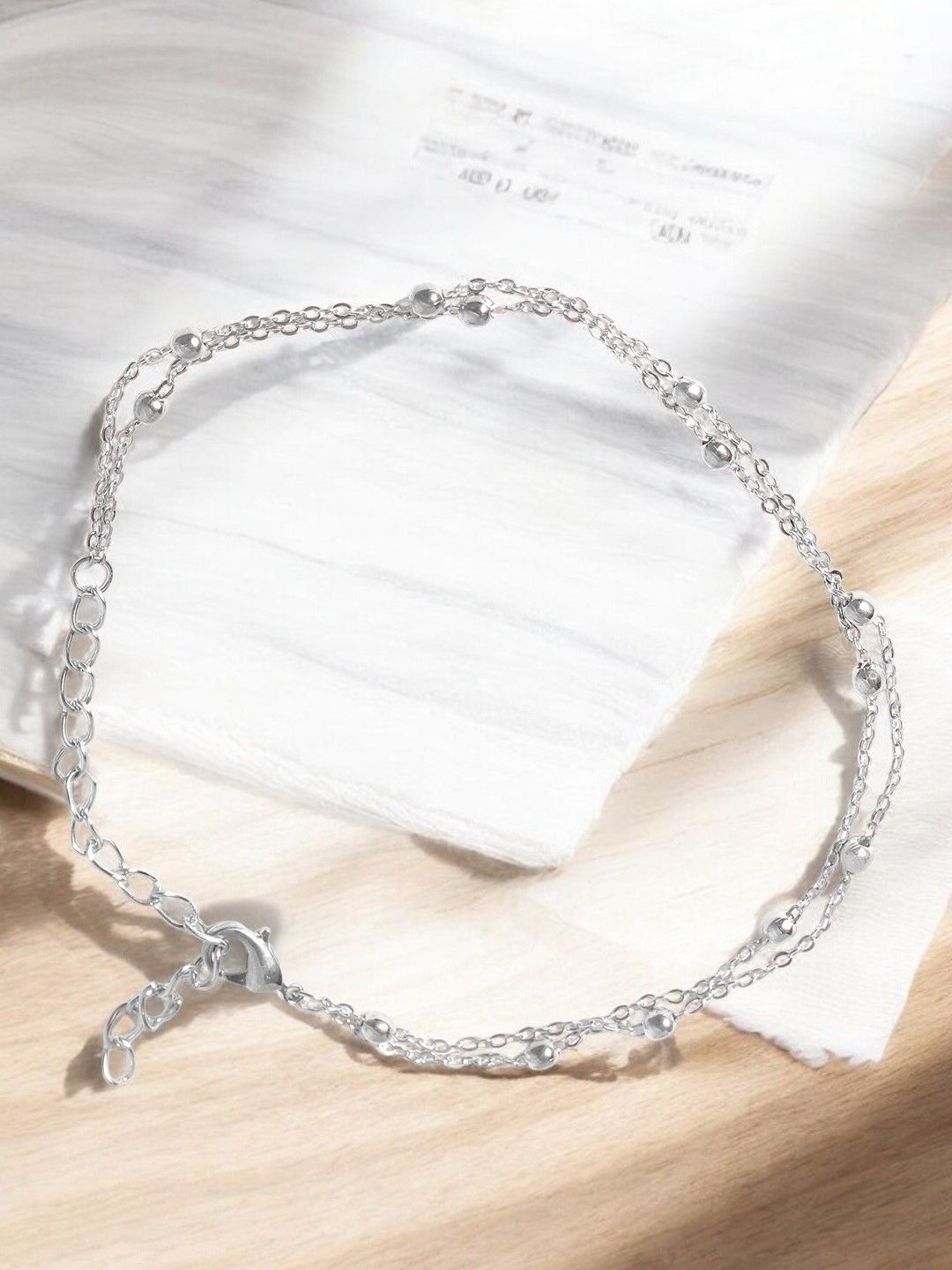 

fabula Silver-Plated Beaded Layered Single Anklet