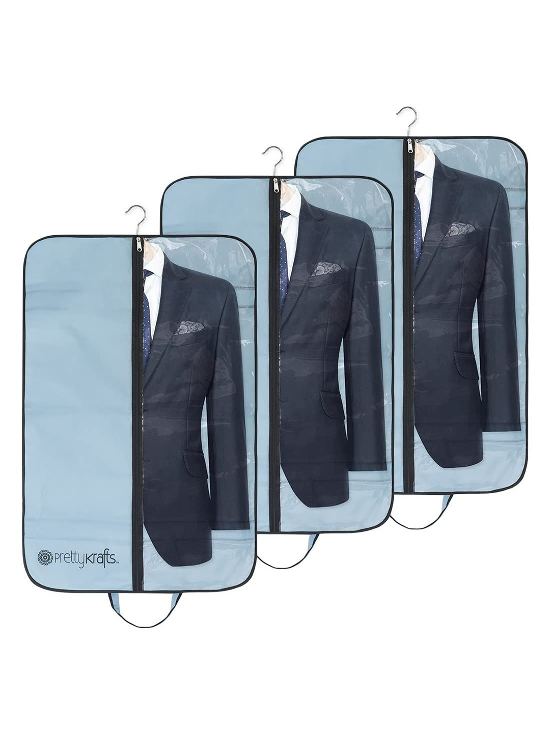 

prettykrafts Grey & Black 3 Pieces Reusable Suit Organiser