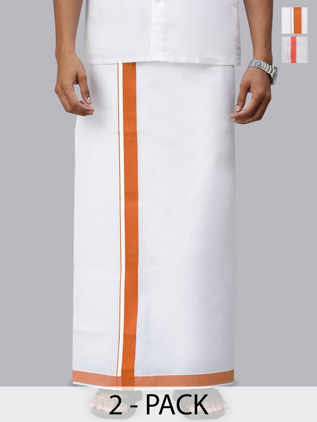 

Ramraj Pack of 2 Men Solid Border Dhoti, White