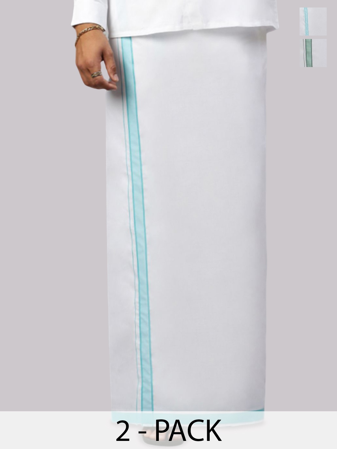 

Ramraj Men Pack Of 2 Solid Dhotis with Border, White