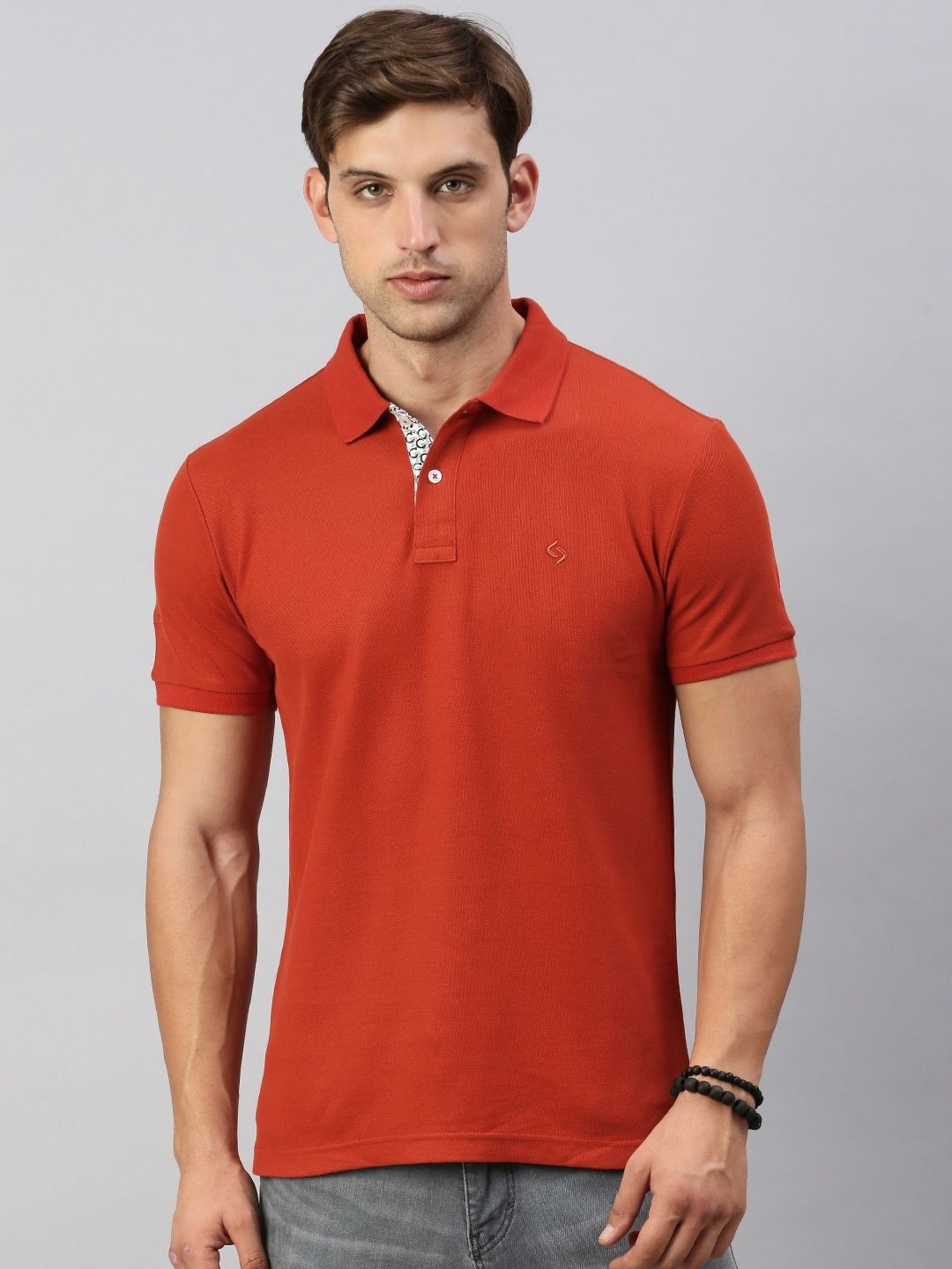 

Classic Polo Men Solid Polo Collar Cotton T-shirt, Rust