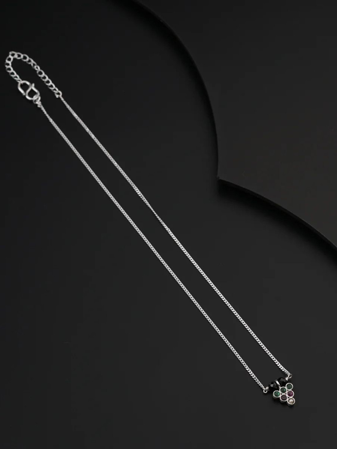 

House of Aadyaa 92.5 Silver Stone Studded Beaded Mangalsutra