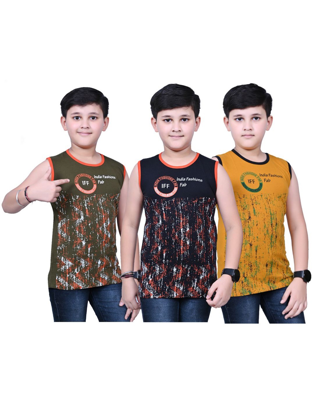 

INDIA FASHION FAB Boys Pack of 3 Cotton Graphic Printed T-shirt, Olive