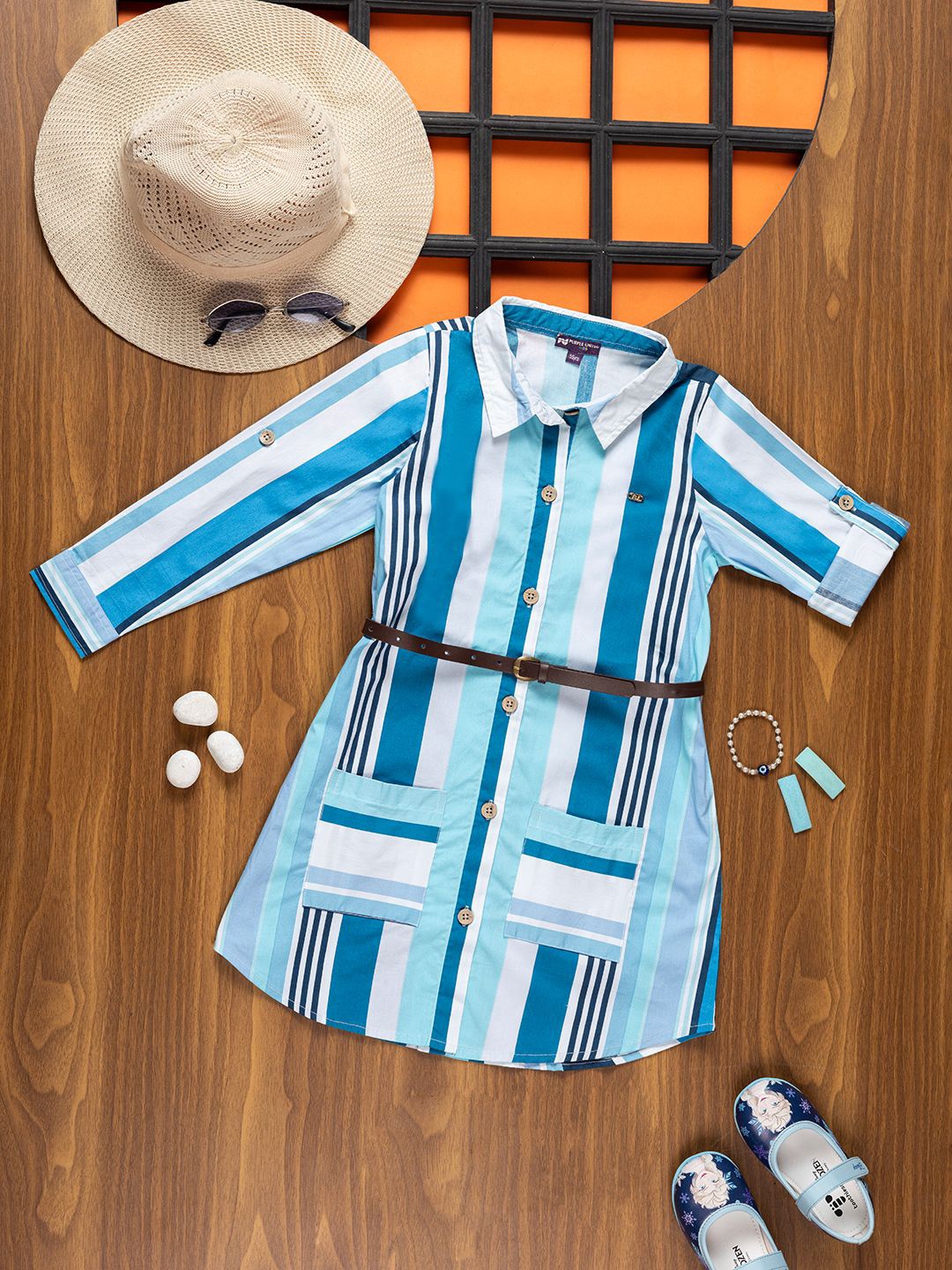 

Purple United Kids Girls Striped Shirt Dress, Blue
