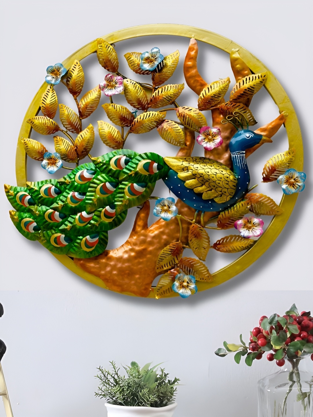 

ANSHIKA INTERNATIONAL Gold-Toned & Green Textured Peacock Metal Wall Hangings