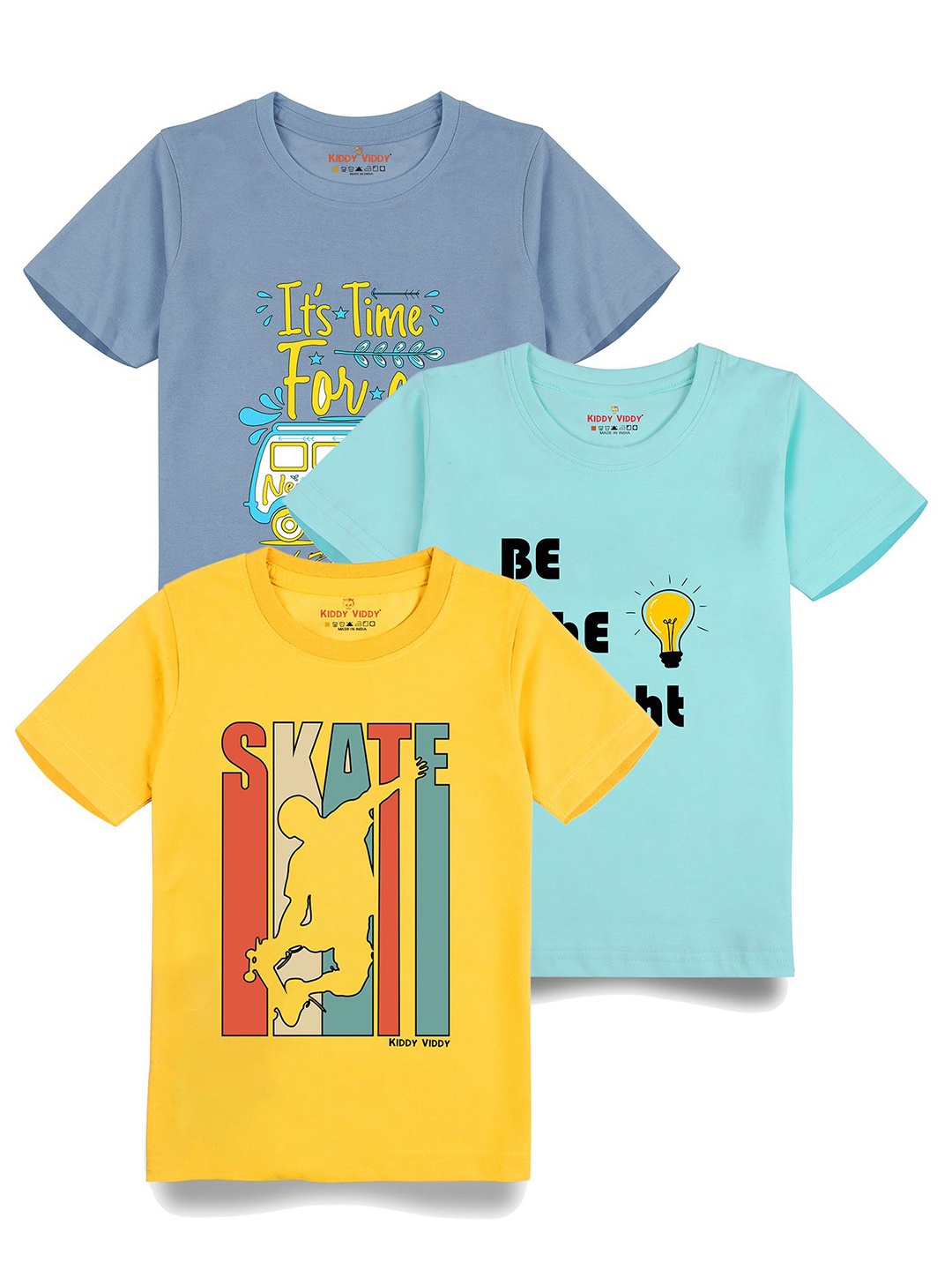 

AUSK Boys Pack Of 3 Graphic Printed Round Neck Cotton T-shirts, Sea green