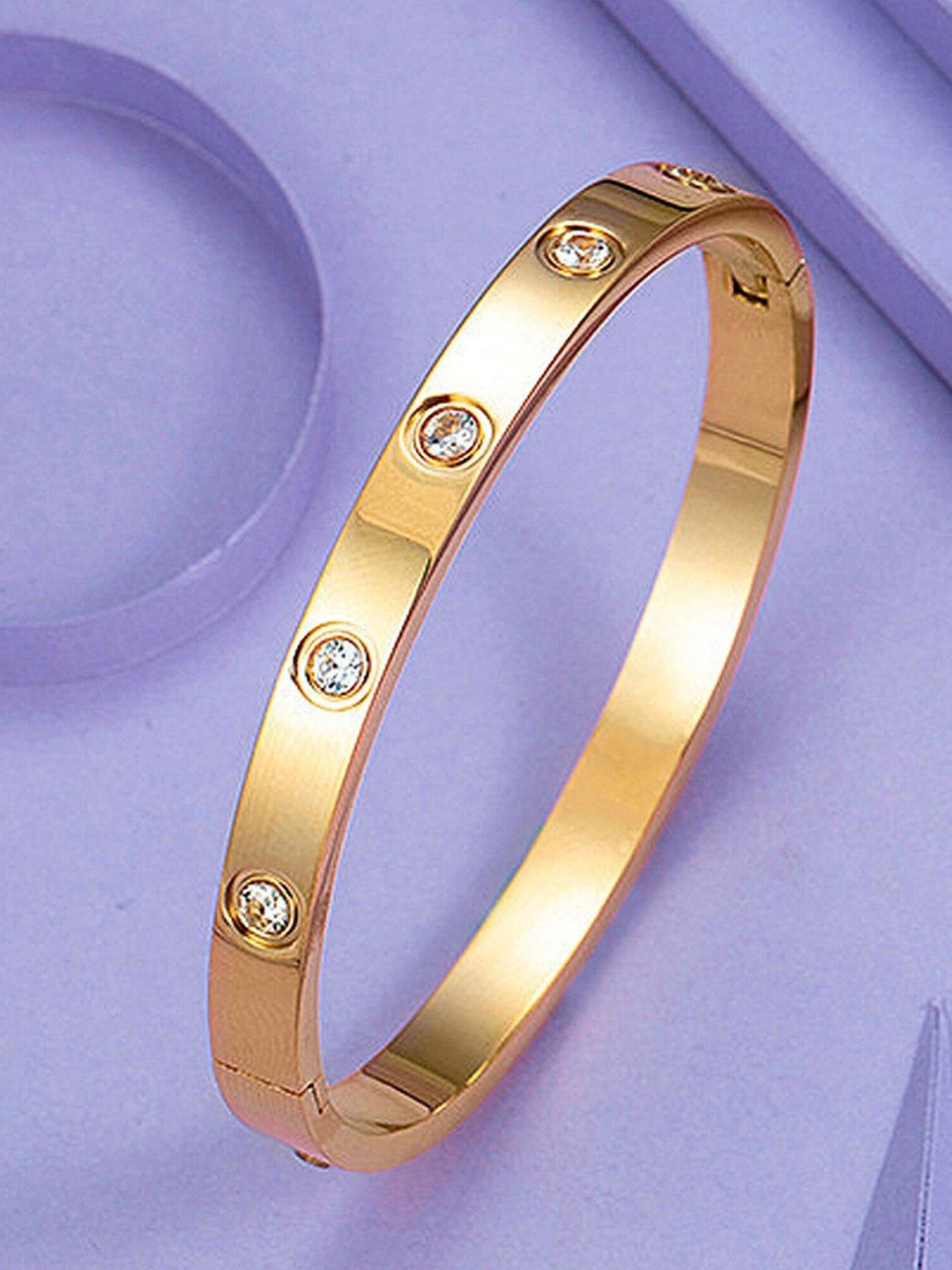 

WATCHSTAR Gold-Plated American Diamond Antique Kada Bracelet