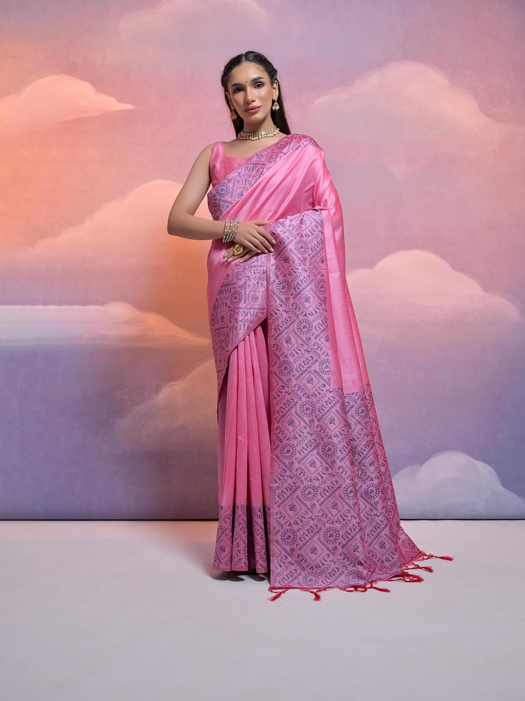 

AWRIYA Woven Design Bhagalpuri Saree, Pink