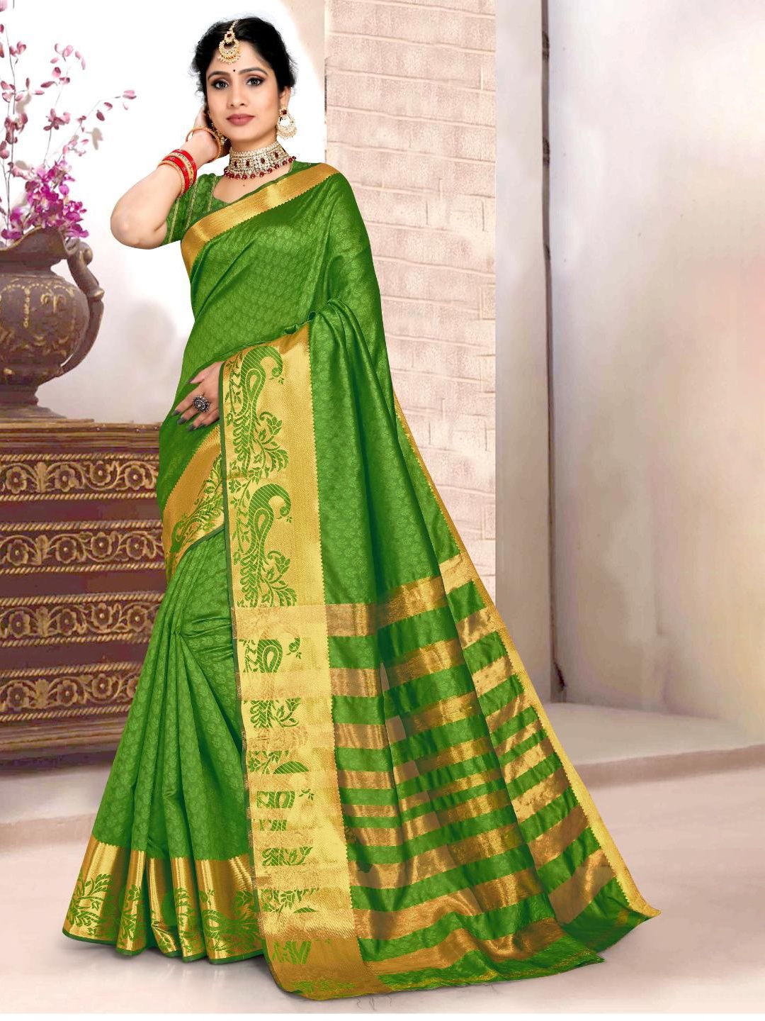 

JAY FASHION Woven Design Zari Kanjeevaram Saree, Green