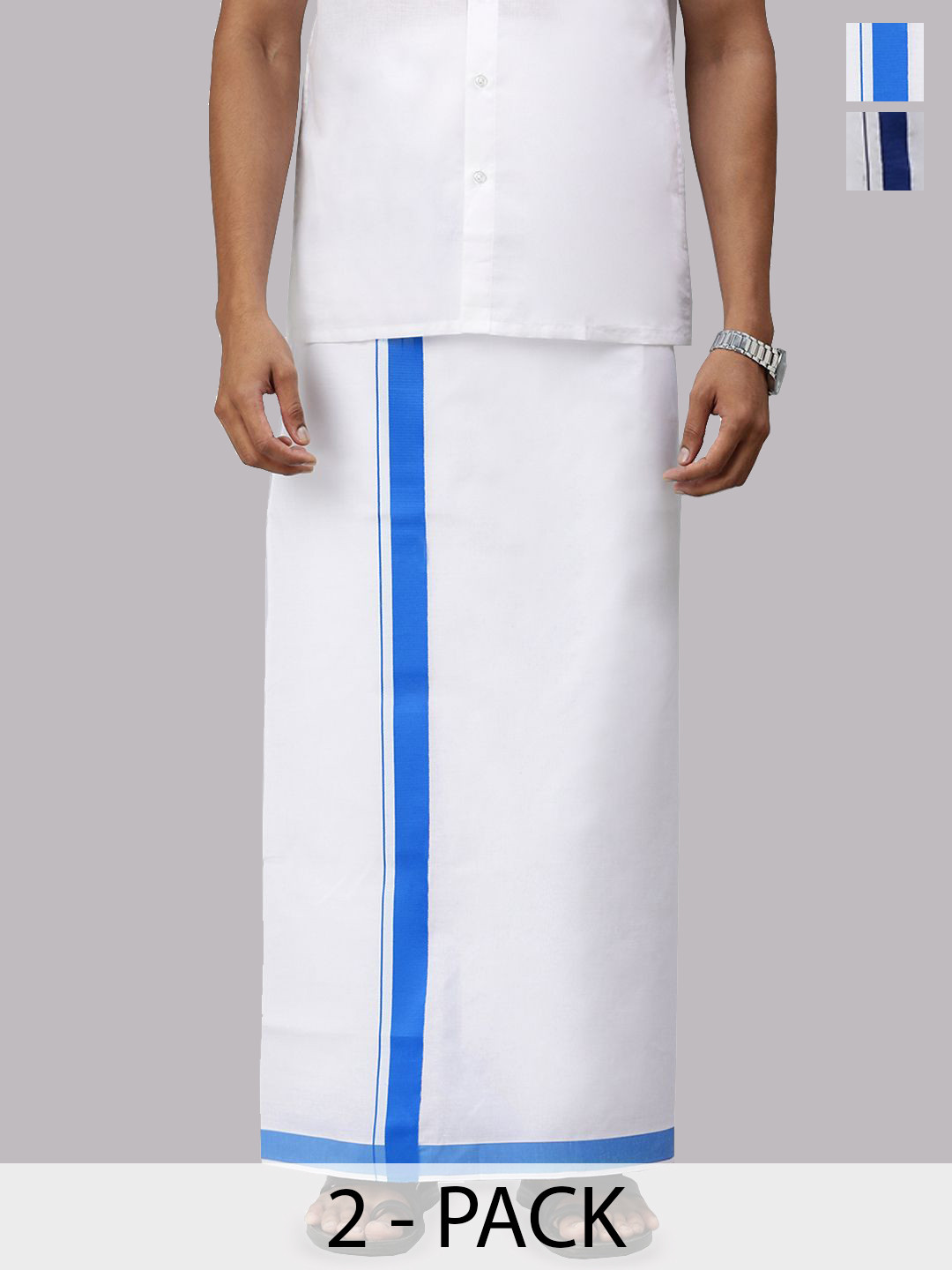 

Ramraj Pack of 2 Men Solid Border Dhoti, White