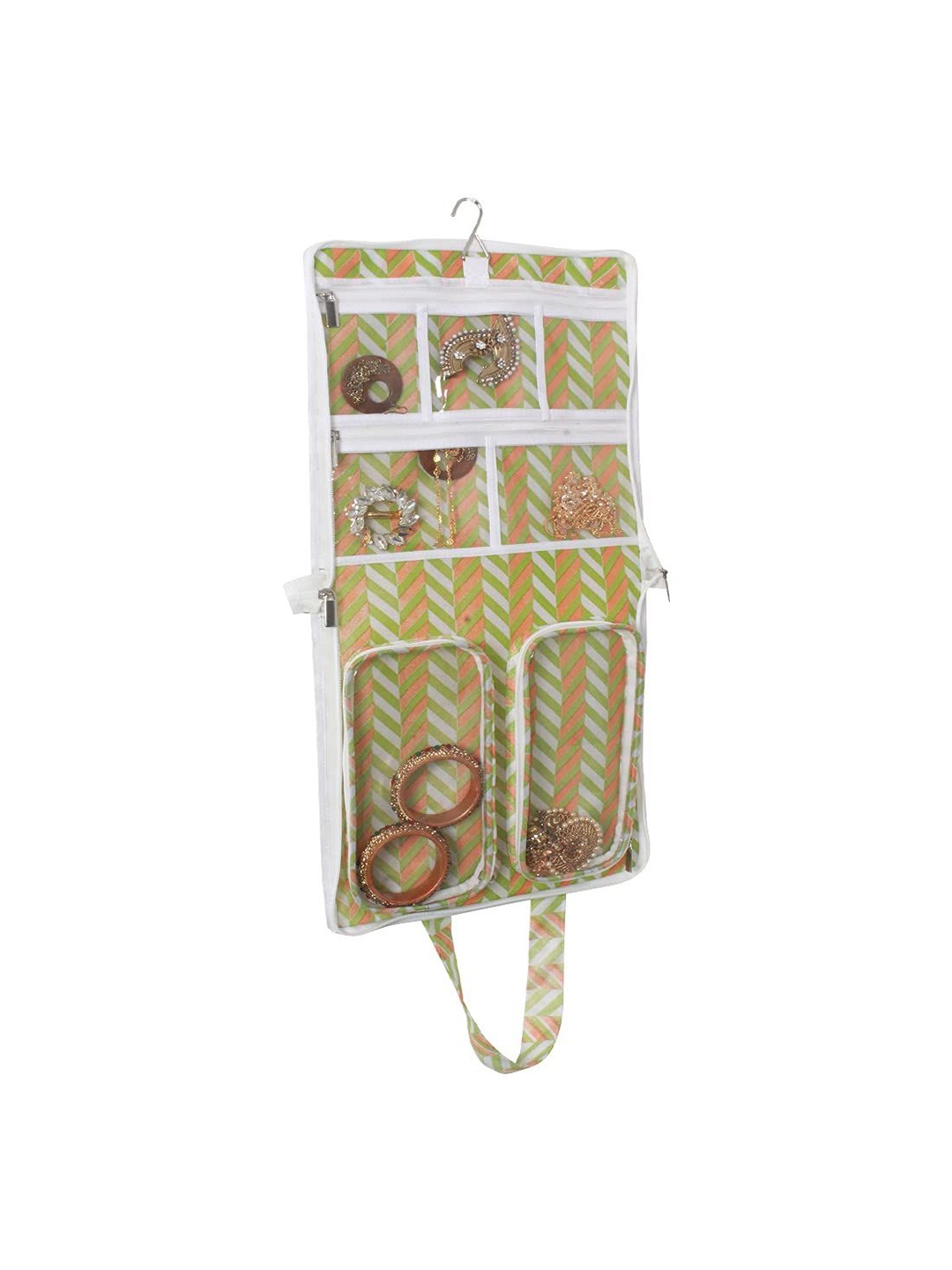 

prettykrafts Green & White Printed Reusable Jewellery Organiser