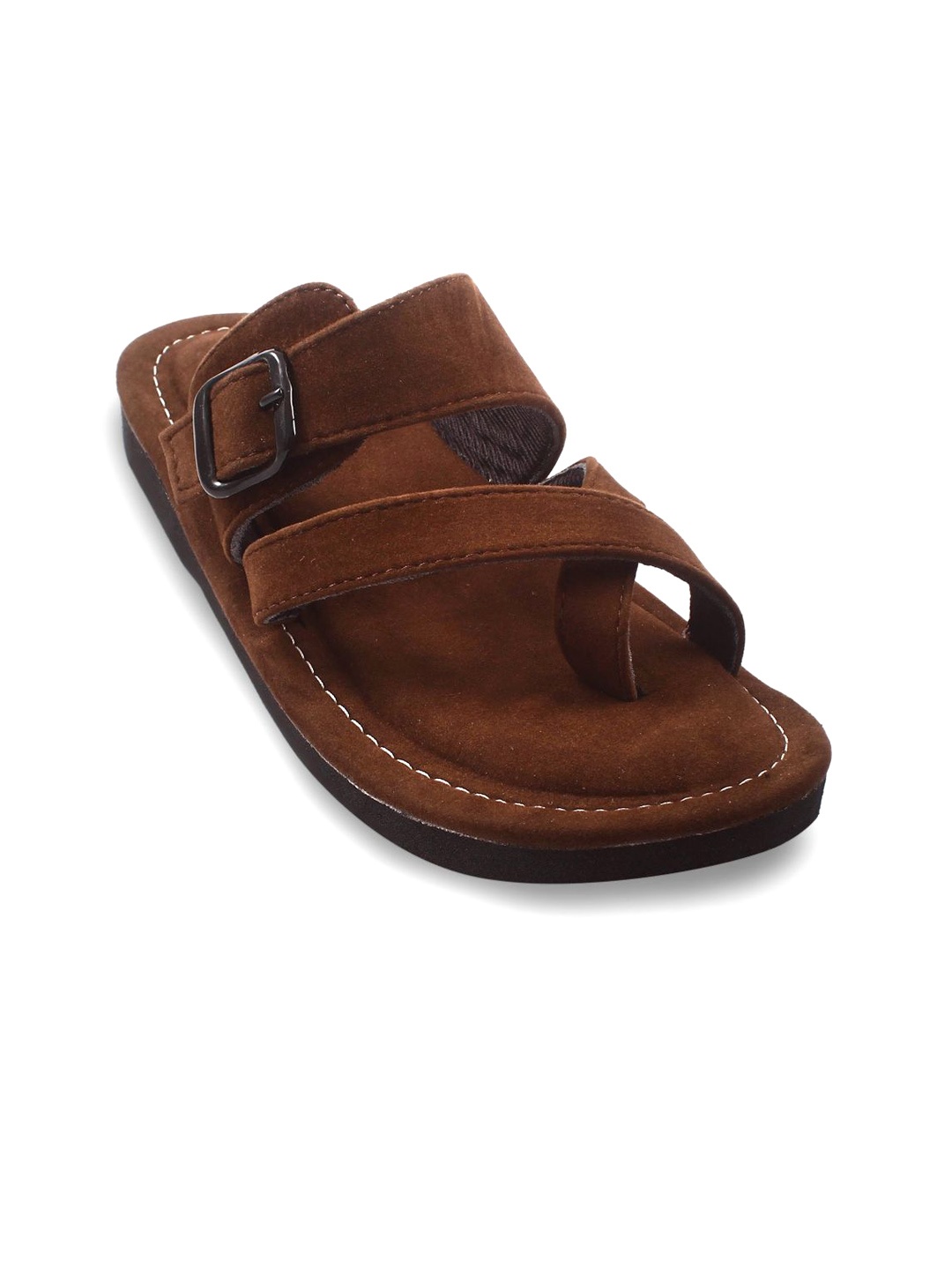 

Apratim Men Open Toe Flats With Buckles, Brown
