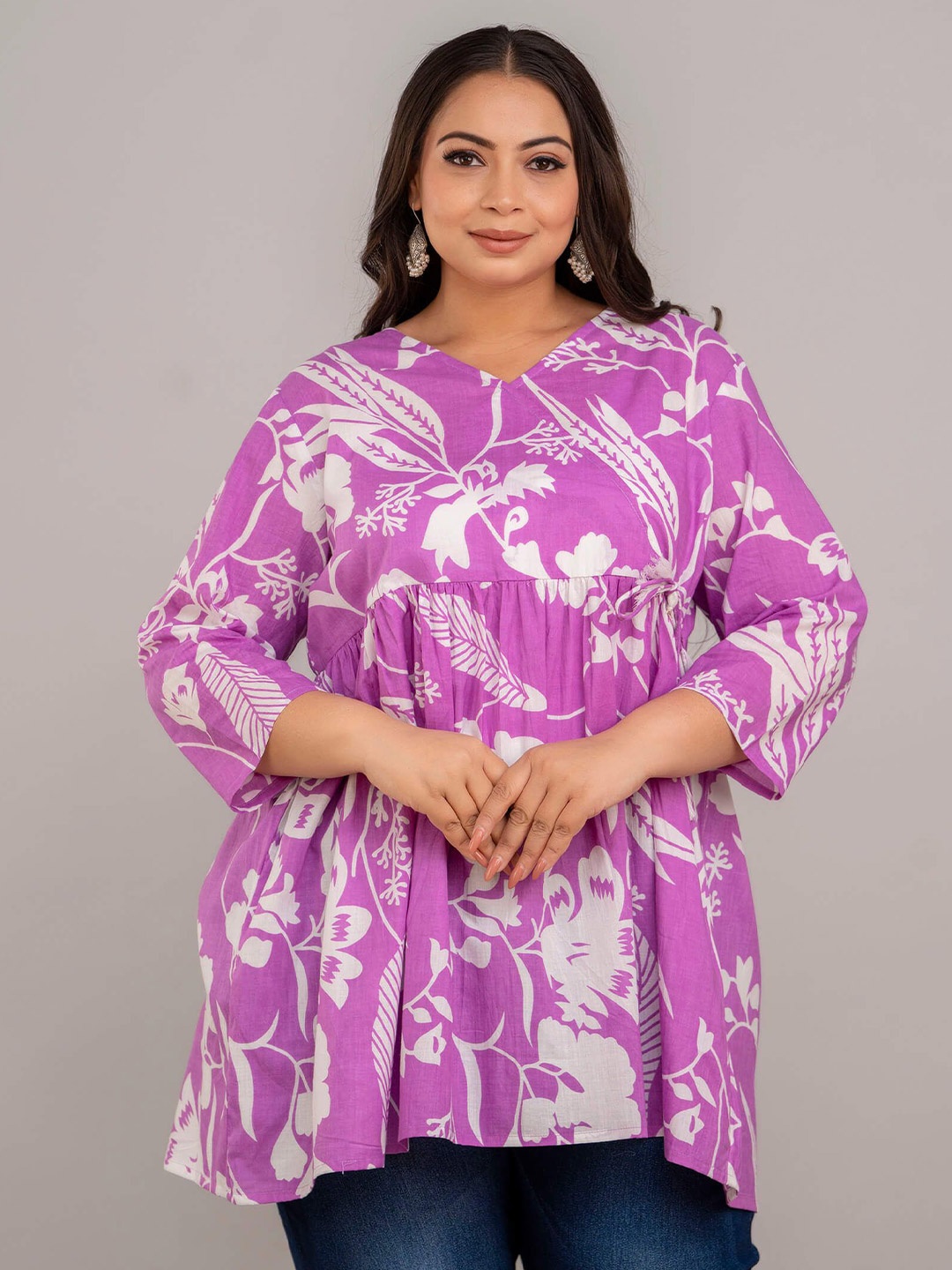 

Fashion Zest Women Plus Size V-Neck Floral Printed Tunic, Purple