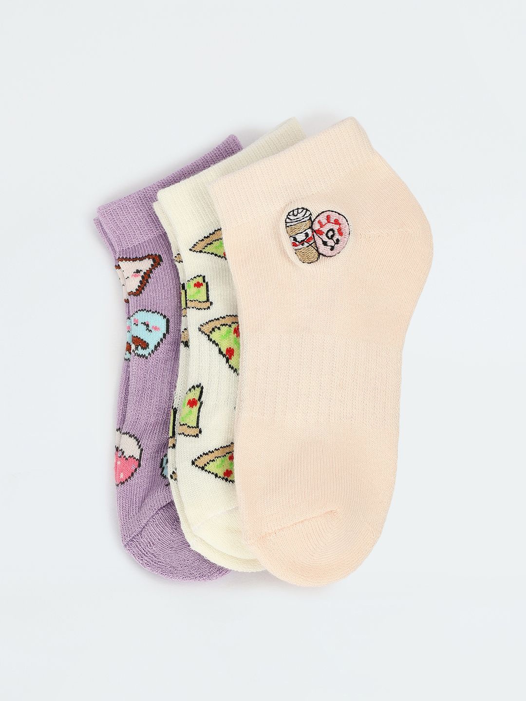 

max Girls Pack Of 3 Patterned Ankle-Length Socks, Cream