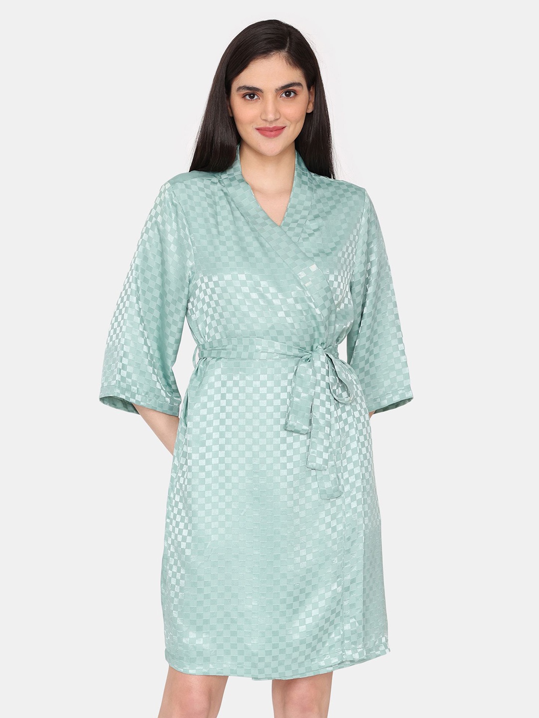 

Zivame Women Checked Sheen Woven Robe, Green