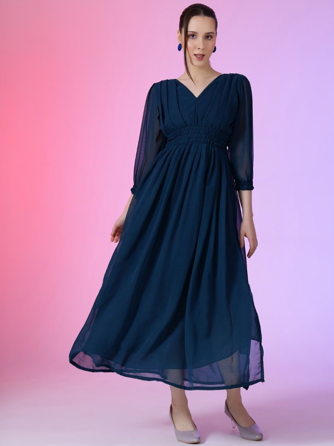 

Krunal Raiyani Georgette Fit & Flare Midi Dress, Blue