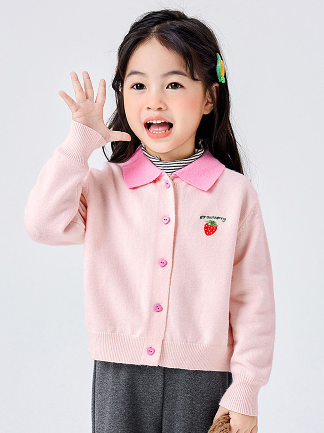

LULU & SKY Girls Solid Cardigan Sweater, Pink