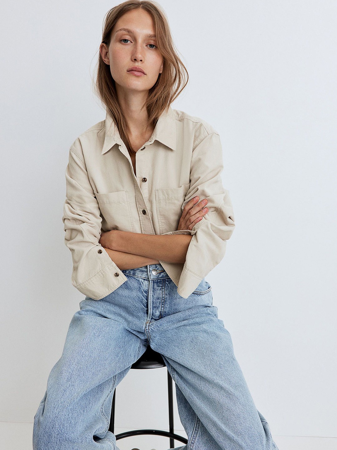 

H&M Corduroy Shirt, Beige